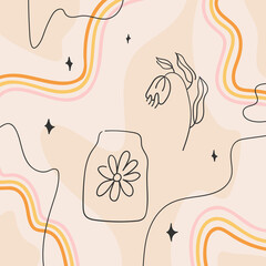 Abstract square 1970's decorative illustration. Can be used as a background or a template. Vector freehand drawing.