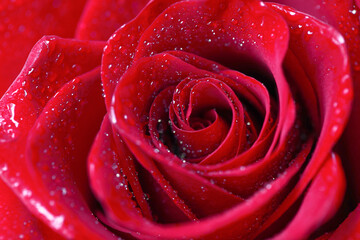 A red rose with dew drops on the petals. Close-up. Macro. 