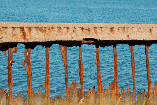 Sea Wall Ruins On Coast Of Squantum MA USA