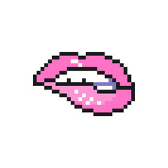 Fototapeta premium Biting lips icon in pixel art design isolated on white background