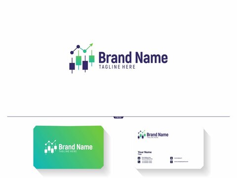 candlestick icon for Finance trading, accounting logo with business card vector template