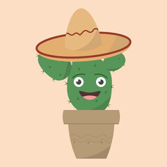 simple vector illustration green cactus in pot