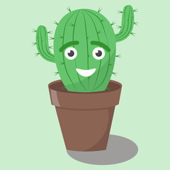 simple vector illustration green cactus in brown pot
