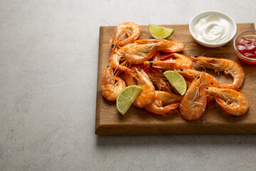 Close up of  prawns and lime snack food