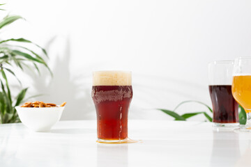 One craft beer glass snack octoberfest concept copy space