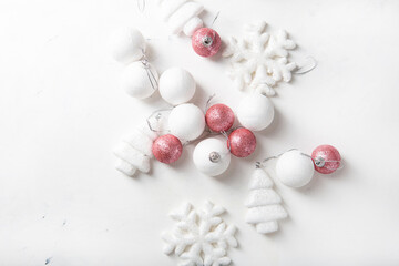 Christmas concept background pink and white decorations ball set