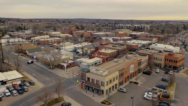 Aerial flying over Arvada, Drone View, Olde Town, Colorado, Amazing Landscape