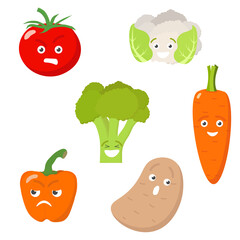 simple vector illustration cartoon vegetables on white