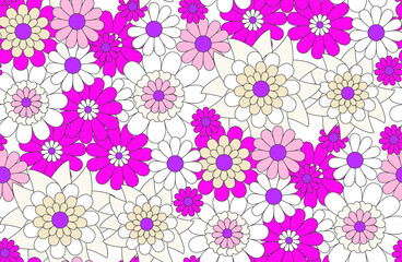 Retro Daisy Peony Flowers Abstract Seamless Pattern Chamomile Simple Small Florals Trendy Fashion Colors Perfect for Allover Fabric Print or Wrapping Paper