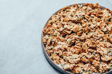 Organic Coconut Keto Clusters, crunchy pumpkin, sunflower, hemp seeds, providing healthy snack. Gluten Free, Vegan Friendly