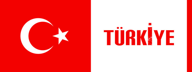 Flat Banner poster design with Flag icon and map of Turkey or Türkiye. National Republic day or Independence day is designed for Turkish celebrations. Concept Turkey to be changed to Türkiye.