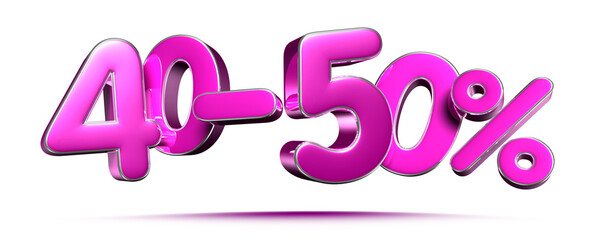 Pink 40-50 Percent 3d illustration Sign on White Background, Special Offer 40-50% Discount Tag, Sale Up to 40-50 Percent Off,share 40-50 percent,40-50% off storewide. have work path.