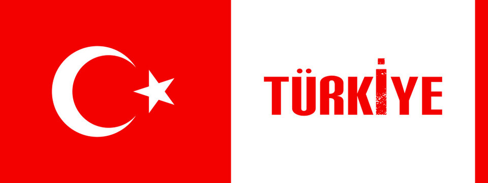 Flat Banner poster design with Flag icon and map of Turkey or T&uuml;rkiye. National Republic day or Independence day is designed for Turkish celebrations. Concept Turkey to be changed to T&uuml;rkiye.