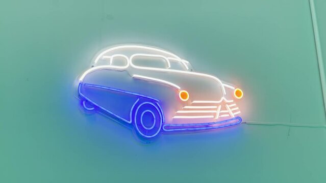 Retro Vintage Beetle Classic Car Blue and White Neon Sign Light Glow Wall Decor