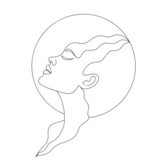 Hand-drawn fashion vector posters, line drawing portrait or avatar for a woman, illustrations for printing. Beautiful girl woman flat illustration. Modern abstract faces with abstract shapes. 