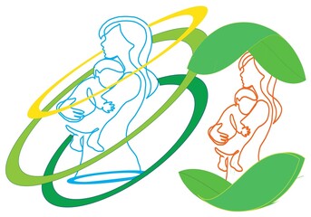 Mother in Spiral And Leave. Health Vector Logo