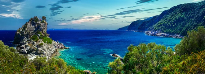Poster Greece, Sporades. nature sea scenic landscape. impressive Skopelos island , view from Agios Ioanis church. © Freesurf