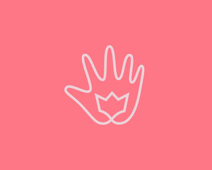 Obraz premium Continue line art of hand holding a crown. Universal king, power, luxury vector sign symbol logotype.