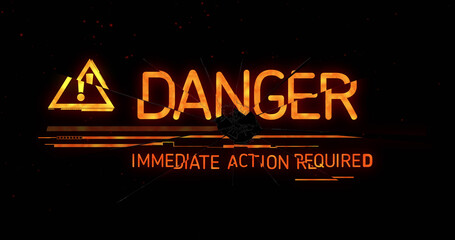 Image of danger sign and text on black background