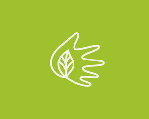 Continue line art of hand holding a leaf. Universal garden, natural, eco vector sign symbol logotype.