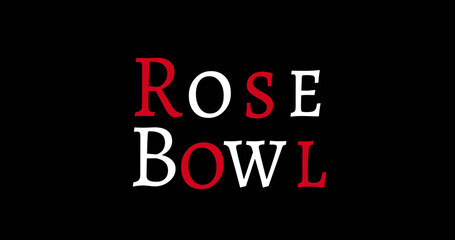Fototapeta na wymiar Image of rose bowl text in red and white letters, on black background