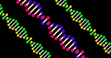 Image of colorful dna rotating on black background