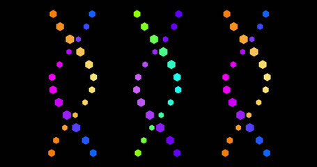 Image of colorful dna rotating on black background