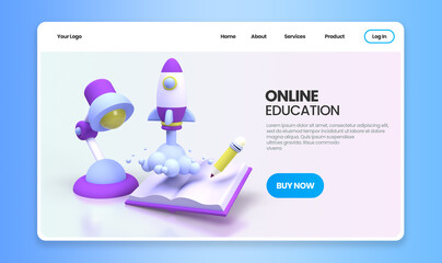 Online education with Rocket Launches illustration Landing page template for business idea concept background