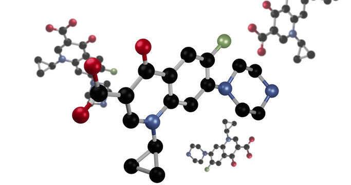 Image of molecules rotating on white background