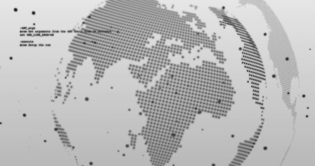 Image of data processing over rotating globe on grey background
