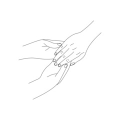 hand massage line art, color image of body colors basic movements of hand massage, hand and body health, concept of care for women's hands through massage