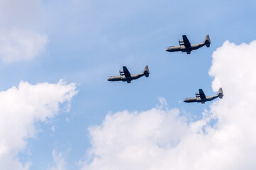 London, United Kingdom, 2nd June 2022 : RAF 70 aircraft flyby to celebrate the Queen's Platinum Jubilee
 - obrazy, fototapety, plakaty