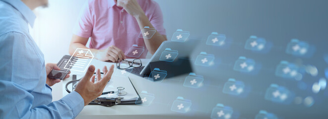 Man patient having consultation with doctor gynecologist or psychiatrist and examining health in...