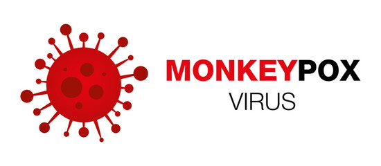Red virus icon sign monkeypox. Pox virus concept. Vector illustration. Monkeypox virus medical banner. Monkeypox virus on white background. Monkeypox vector background.