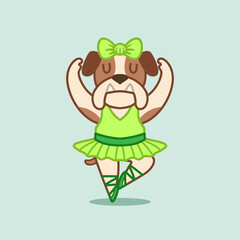 Cute little Dog ballerina illustration with green color