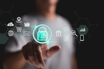 Cybersecurity and privacy ideas are used to keep data safe. The lock icon and technology that...
