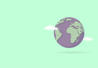 Globe 3D. World map pastel color on green background. Vector illustration