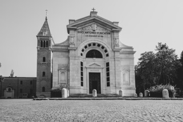 Fototapeta premium Italy, 2 June 2022. The church of Sant'Antonio di Padova in the center of Predappio in the province of Forli Cesena in Emilia Romagna