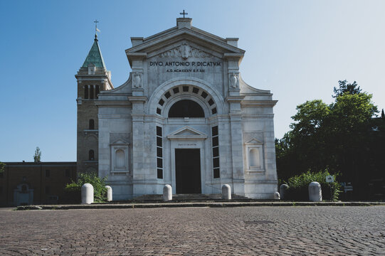 Italy, 2 June 2022. The church of Sant'Antonio di Padova in the center of Predappio in the province of Forli Cesena in Emilia Romagna