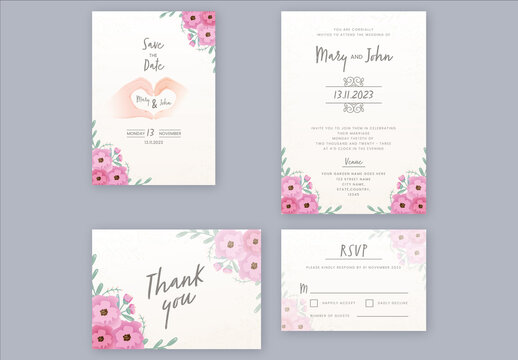 Watercolors Florals Designed Wedding Stationery Set
