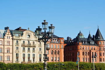 Fototapeta na wymiar Historical houses on Strandvagen boulevard Stockholm Sweden 