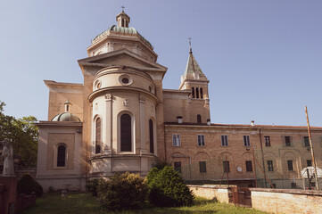 Fototapeta na wymiar Italy, 2 June 2022. The church of Sant'Antonio di Padova in the center of Predappio in the province of Forli Cesena in Emilia Romagna