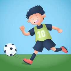 Boy running and playing soccer, vector character
