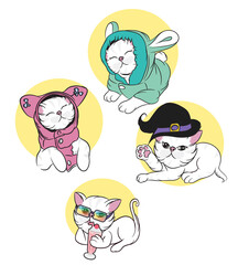 set of cartoon cats