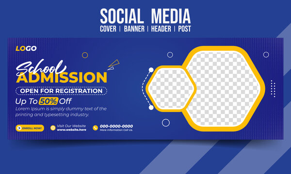 Creative School Admission social media cover banner header post vector template