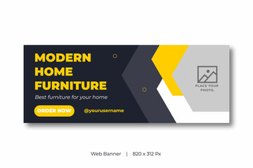 Modern furniture yellow and black sale banner and social media post template