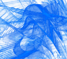 Blue wavy veils on a white background. Abstract blurred fractal background. 3d rendering. 3d illustration.