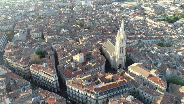Aerial view of Montpellier Saint Anne Church during sunrise in summer