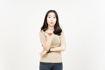 Fototapeta premium Blowing Kiss To You Of Beautiful Asian Woman Isolated On White Background