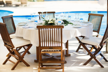 Table set for wedding or another catered event dinner